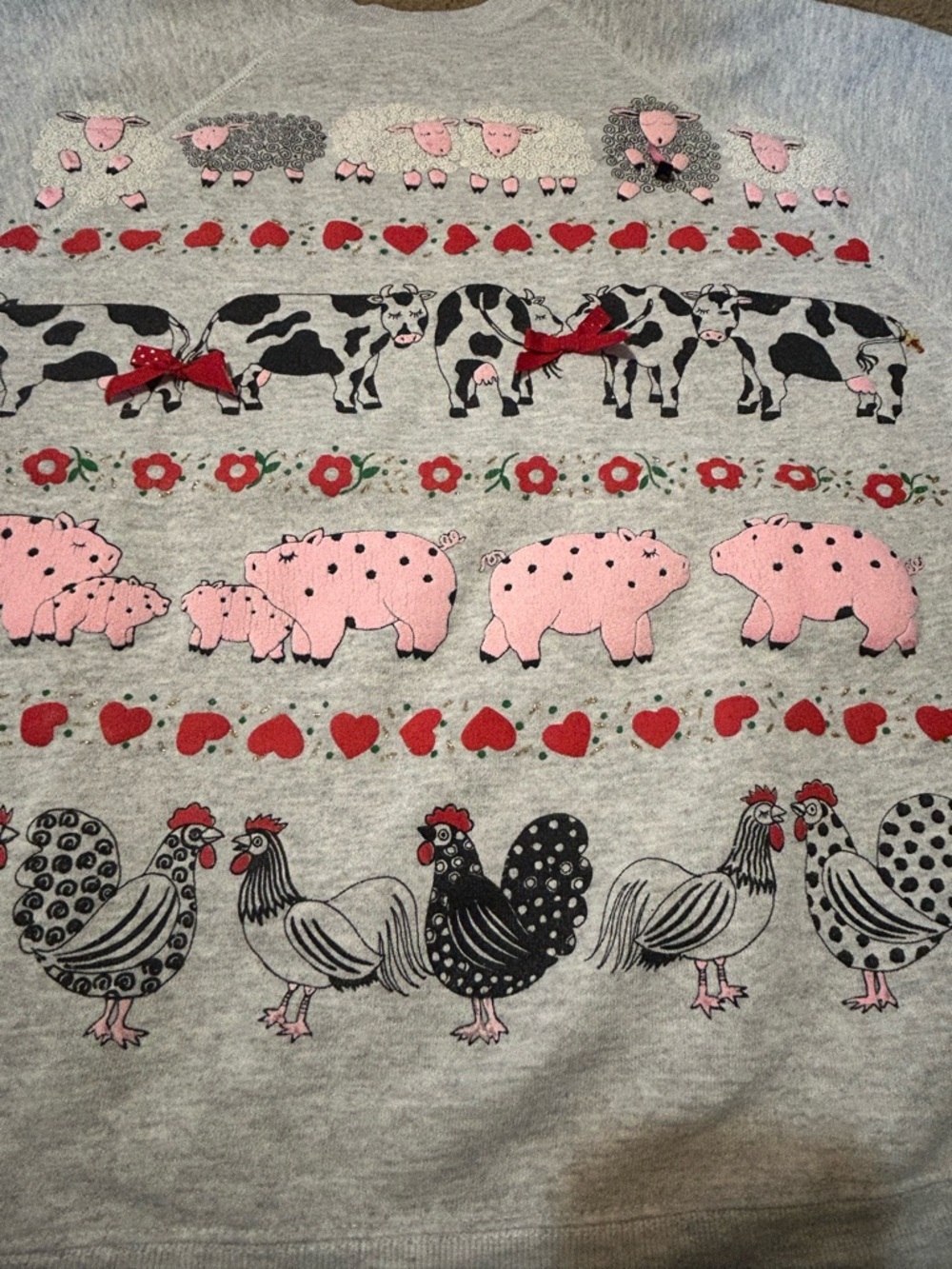 Vintage 1992 Farm Animal Sweatshirt Cottagecore Cows Pigs USA OS - Picture 12 of 14